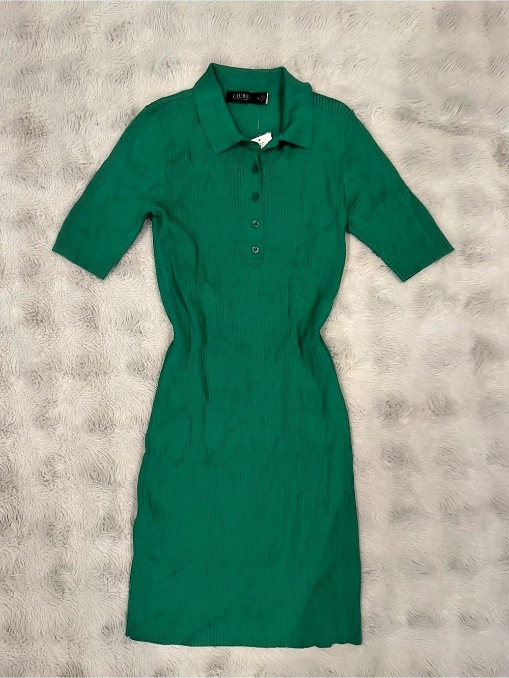 Lauren Ralph Lauren Rib-Knit Polo Sweater Dress Green Medium